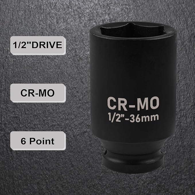 1/2" Drive Deep Impact Socket, 27mm Metric Socket, Axle Nut Socket CR-MO 6 Point for Easy Removal of Axle Shaft Nuts