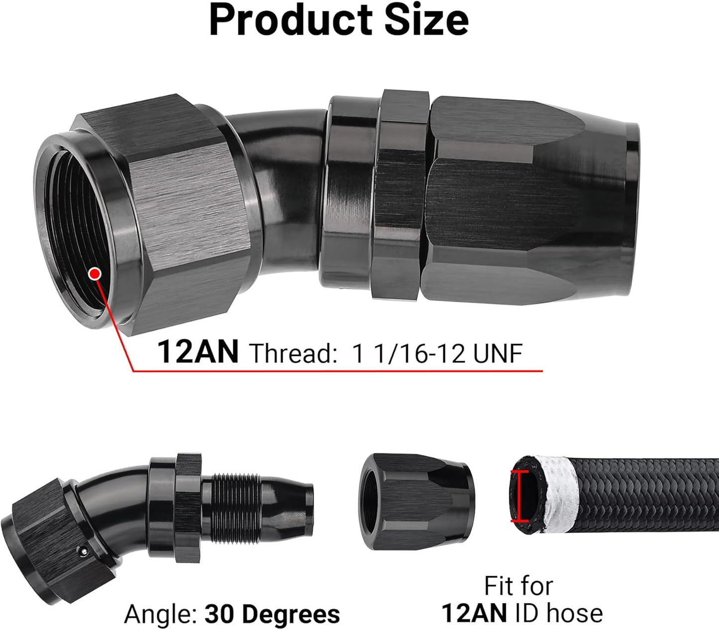 EVIL ENERGY 12AN 30 Degree One Piece Full Flow Hose End Fitting Swivel For CPE Braided Hose
