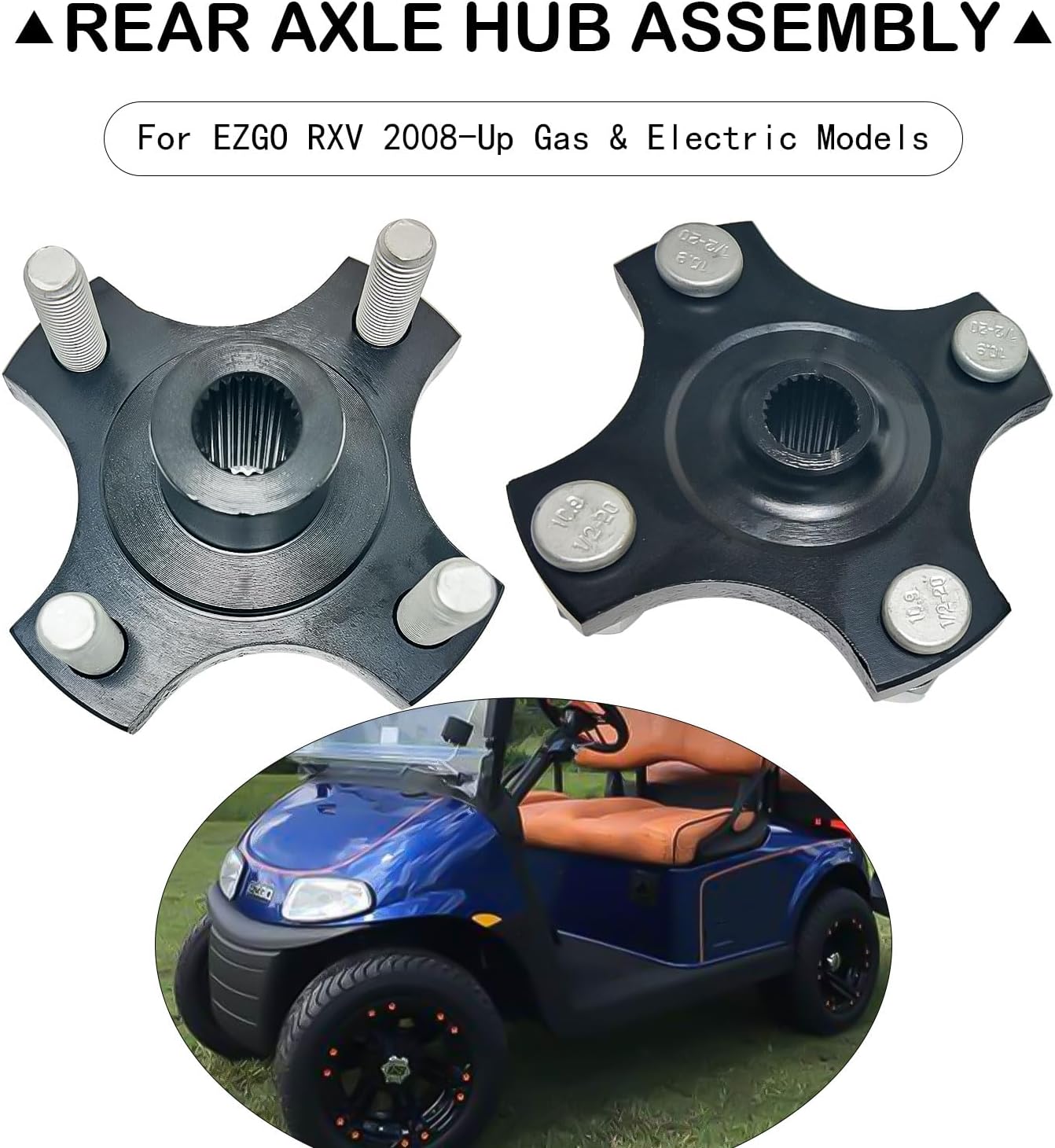 LOSTAR Rear Wheel Hub Flange Plate with Nuts Compatible with 2008-Up EZGO RXV Gas & Electric Golf Cart, 2 PCS Driver and Passenger Side Axle Hub Assembly Replaces 604112