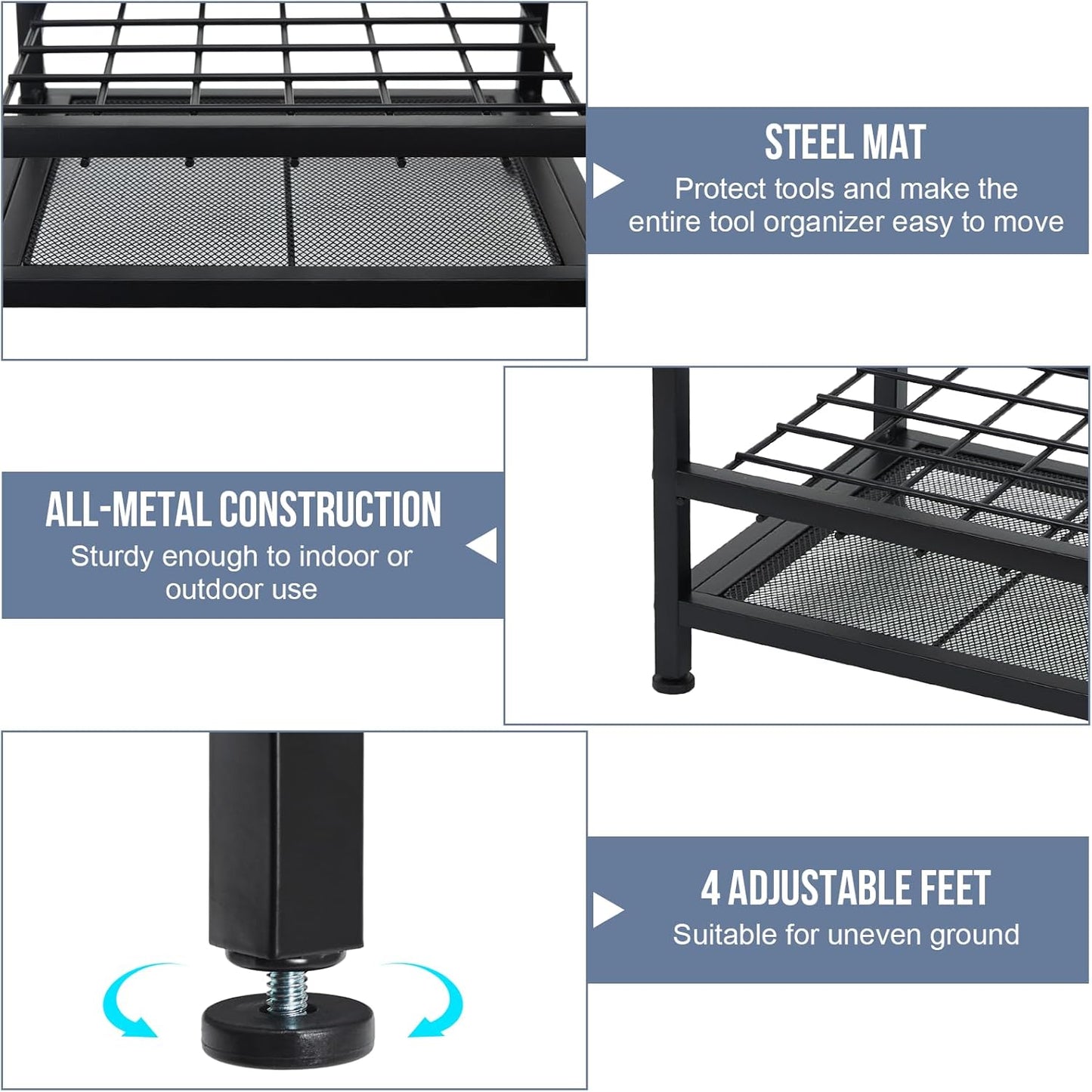 Garden Tool Organizer Holds 50 Long-Handled Tools/Rakes/Brooms/Shovles for Garage Organization and Storage, Shed, Outdoor, Lawn, Heavy-Duty Steel, Black, Easy Assembly (Corner Tool Organizer)