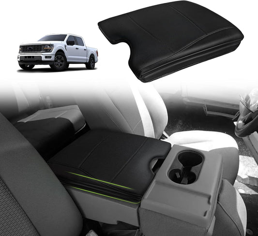 Muslogy Center Console Armrest Cover Compatible with Ford F-150 F150 2015-2024 2025 Comfort Armrest Pad Arm Rest Cushion Vegan Leather Protector 1-Inch Extra Thick(Jump Seat ONLY)
