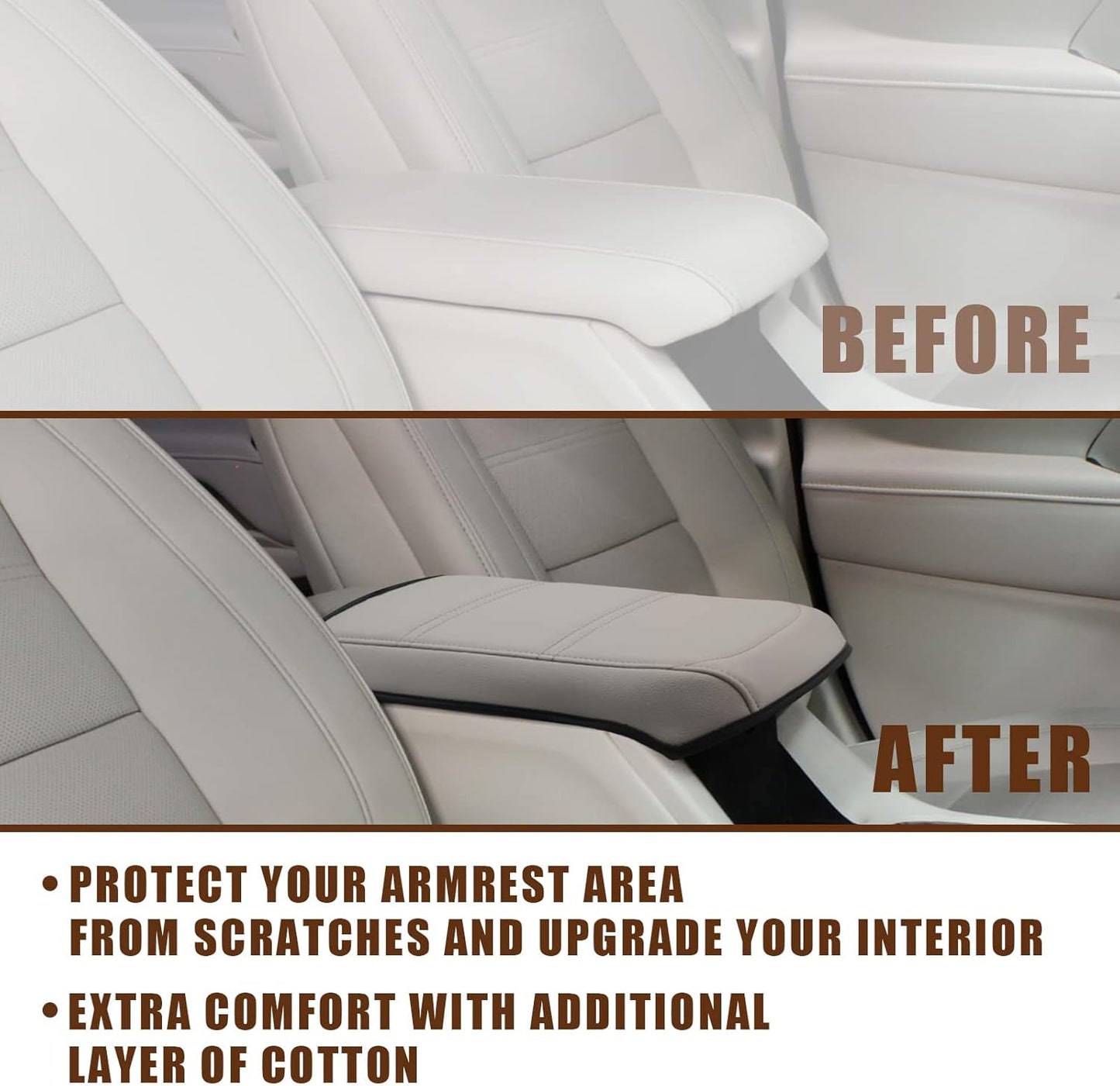 Muslogy for Acadia 2017-2023 Center Console Pad Armrest Seat Box Cover Vegan Leather Cushion Pad Interior Accessories Armrest Lid Protector Extra Soft Compatible with GMC Acadia 2023 2022-2017 (White)