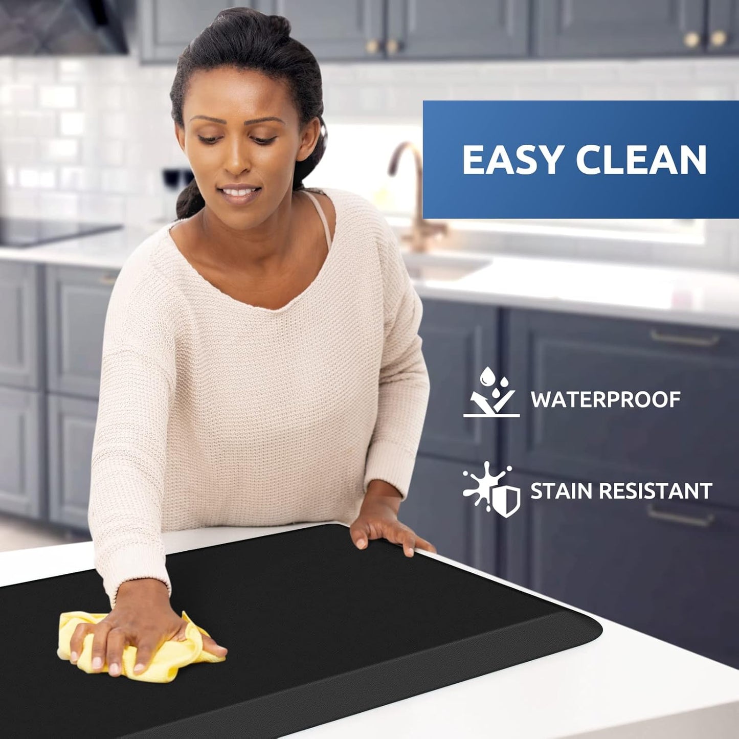 KitchenClouds Kitchen Mat Cushioned Anti Fatigue Kitchen Rug Non Slip Standing Mat Comfort Floor Mats for Sink Office (17.3"x28"- 0.8inch,Black)