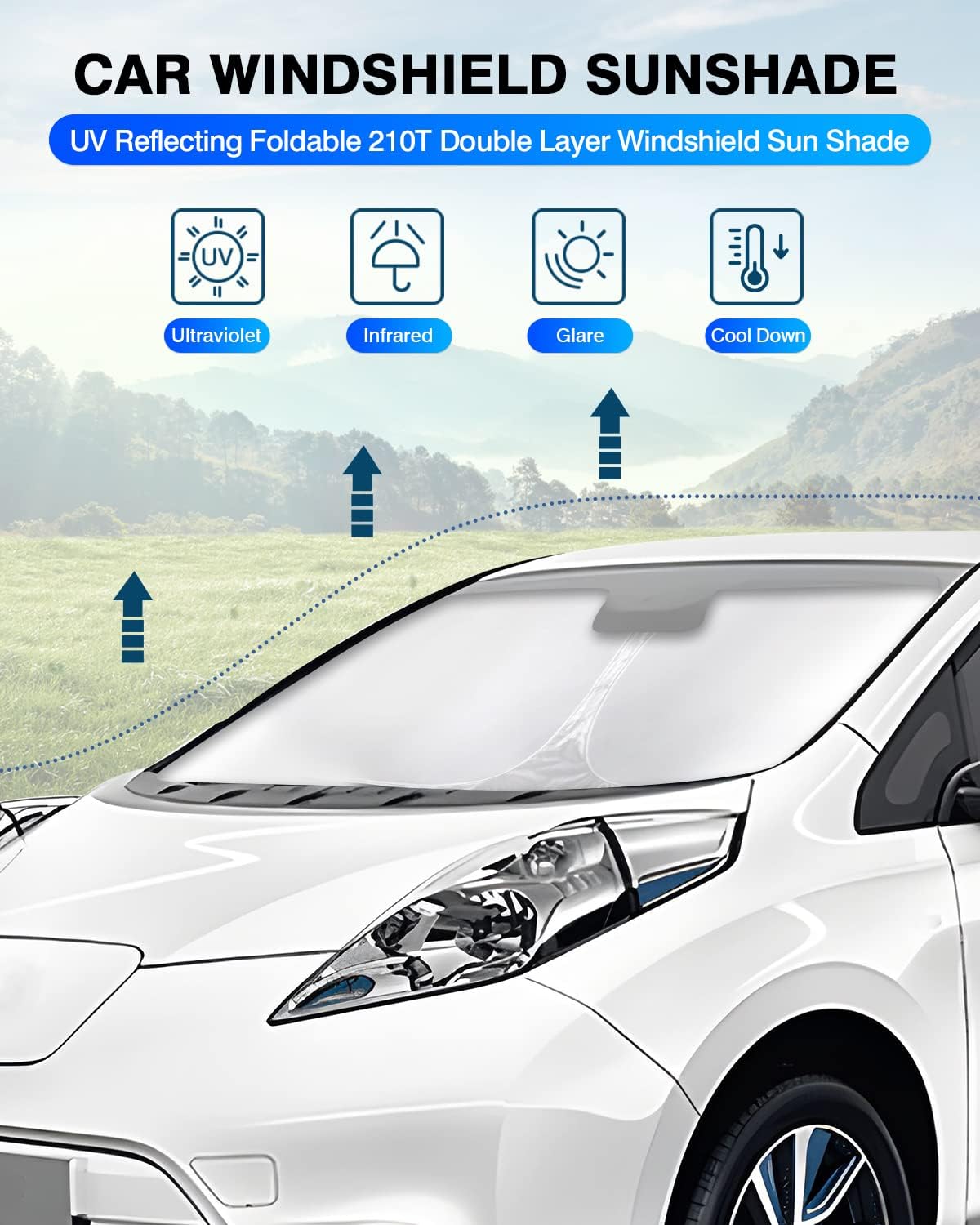 KUST Windshield Sun Shade for Nissan Leaf 2011-2017 Window Shade Sun Visor Cover Foldable Blocks UV Rays Keep Your Car Cooler