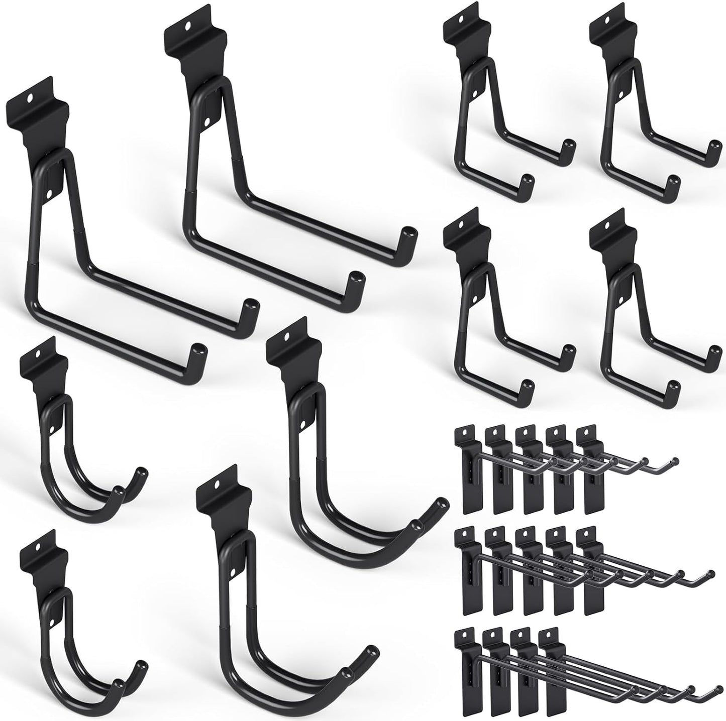INCLY 24 Pack Heavy Duty Slatwall Hooks, Black Garage Slatwall Panel Accessories Utility Hooks, Slat Wall Hanging Hooks and Hangers for Garages, Sheds, Basements