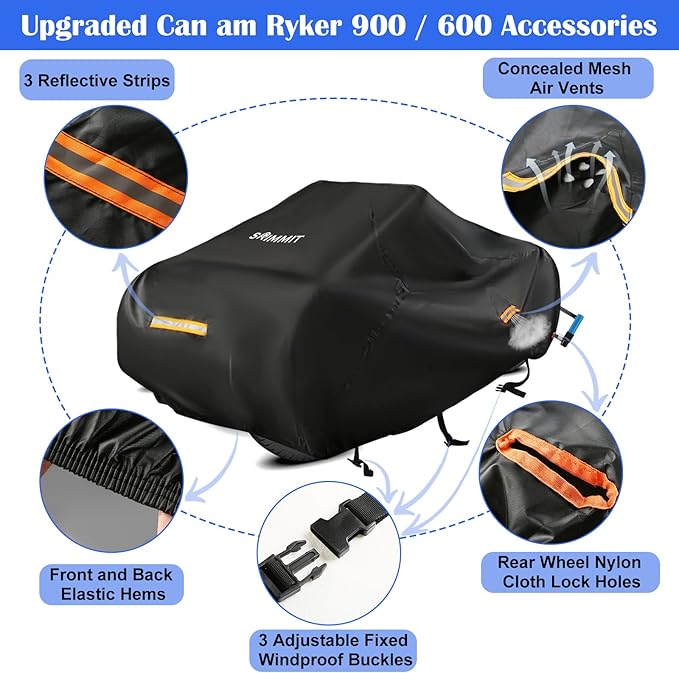 Can Am Ryker Cover Waterproof,Upgraded Full Cover Compatible with Can-am Ryker Accessories 600/900/Sport/Rally Edition, Heavy Duty 420D Ryker Full Cover with Waterproof Strips,Rain Snow Protection