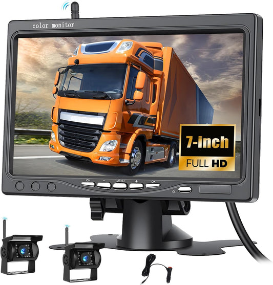 Wireless Vehicle Backup Camera System,7 Inch Reverse Camera Monitor for 2 Backup Cameras with IP69 Waterproof Night Vision Backup Camera Front Rear View Camera for Truck/RV/Van/SUV/Pickup