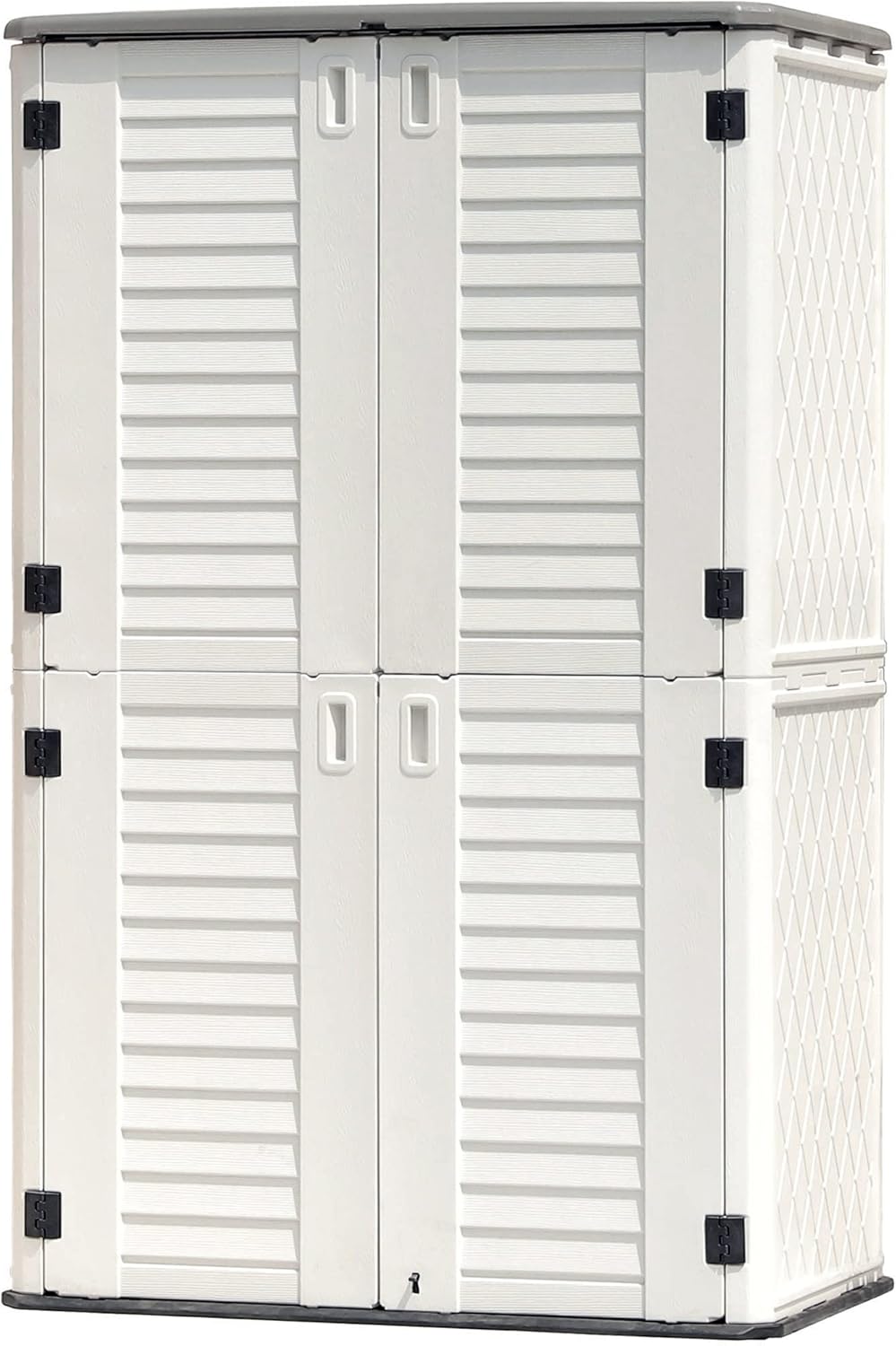 KINYING Outdoor Storage Shed Waterproof, Resin Vertical Storage Cabinet Double-Layered, Versatile to Store Patio Furniture, Garden Tools, Pool Accessories,Mower (66 Cu.ft,White)