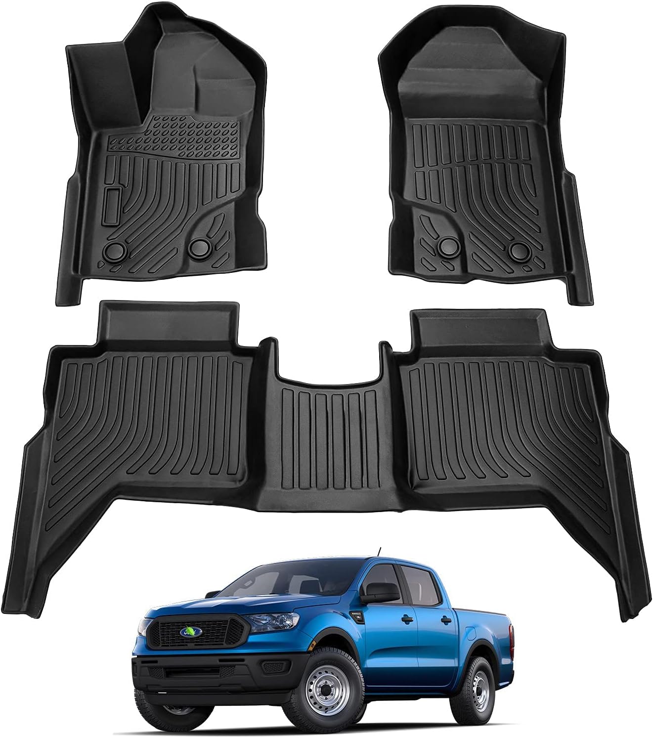 Cartist Floor Mats Fits for Ford Ranger 2019 2020 2021 2022 2023 Accessories All Weather Floor Mat for Ranger Super Crew Floor Liner Heavy Duty Black