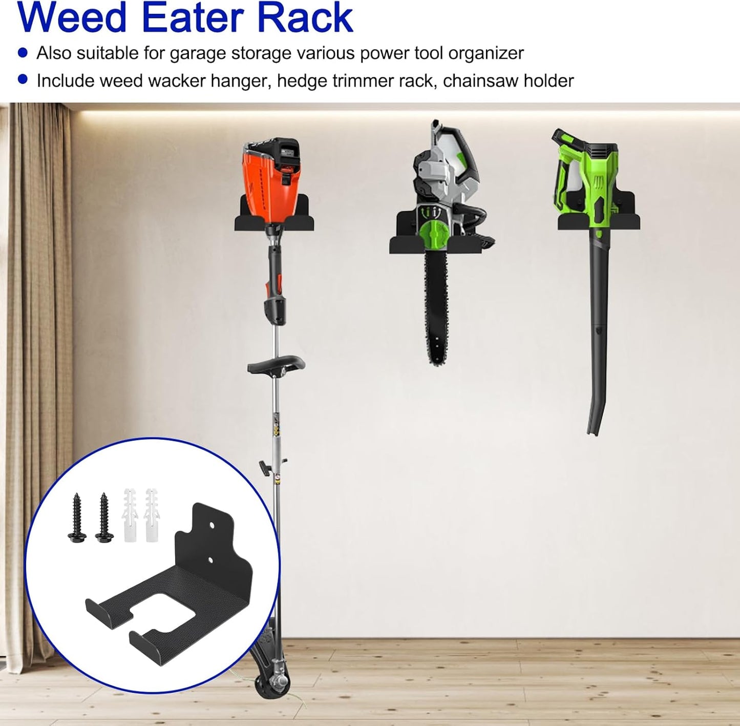 Weed Eater Rack Garage Wall Organizer, Weedeater Hanger Wall Mount For String Trimmer Hanger, Garden Tool Organizer Garage Weed Wacker Hanger - 2 Pack