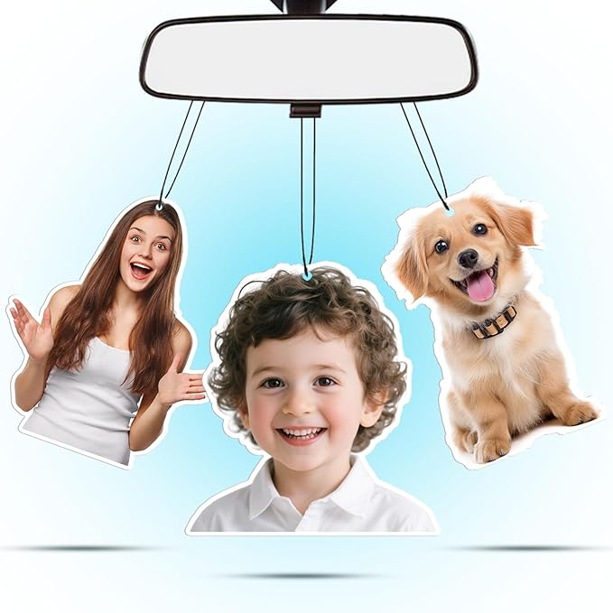 Personalized Double-Sided Car Air Freshener - Custom Photos & Text - 100% Natural Biodegradable Cotton - Long-Lasting Fragrance - 20+ Scents for Car, Home, Gifts