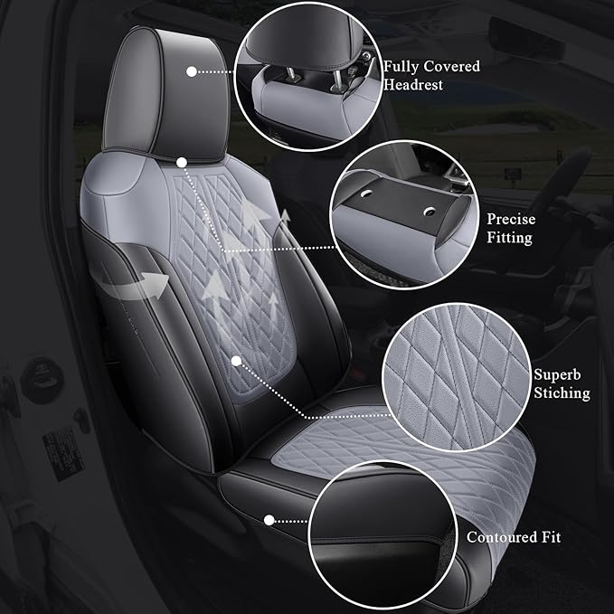 Rav4 Seat Covers Custom Fit for Toyota Rav4 Full Set Faux Leather Car Seat Covers Waterproof Full Coverage(Black & Grey, Gas Model 2019-2025 LE/XLE/Premium/Limited)
