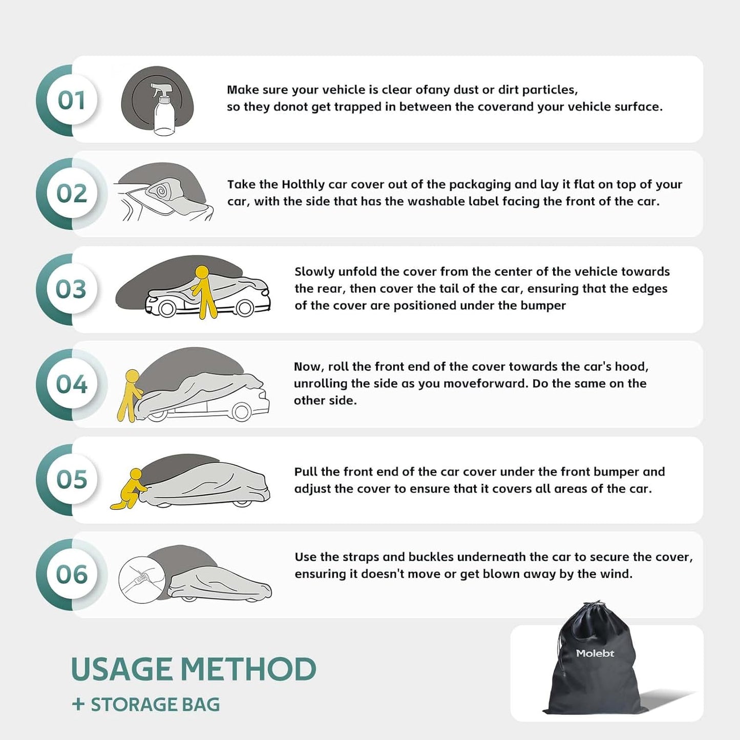 Full Exterior Covers Waterproof All Weather for Sedan & Coupe, Universal Fit for Corvette, Porsche 911, Honda Civic, Toyota Corolla, etc. Rain Winter Sun Protection.(Length: 179"-185")