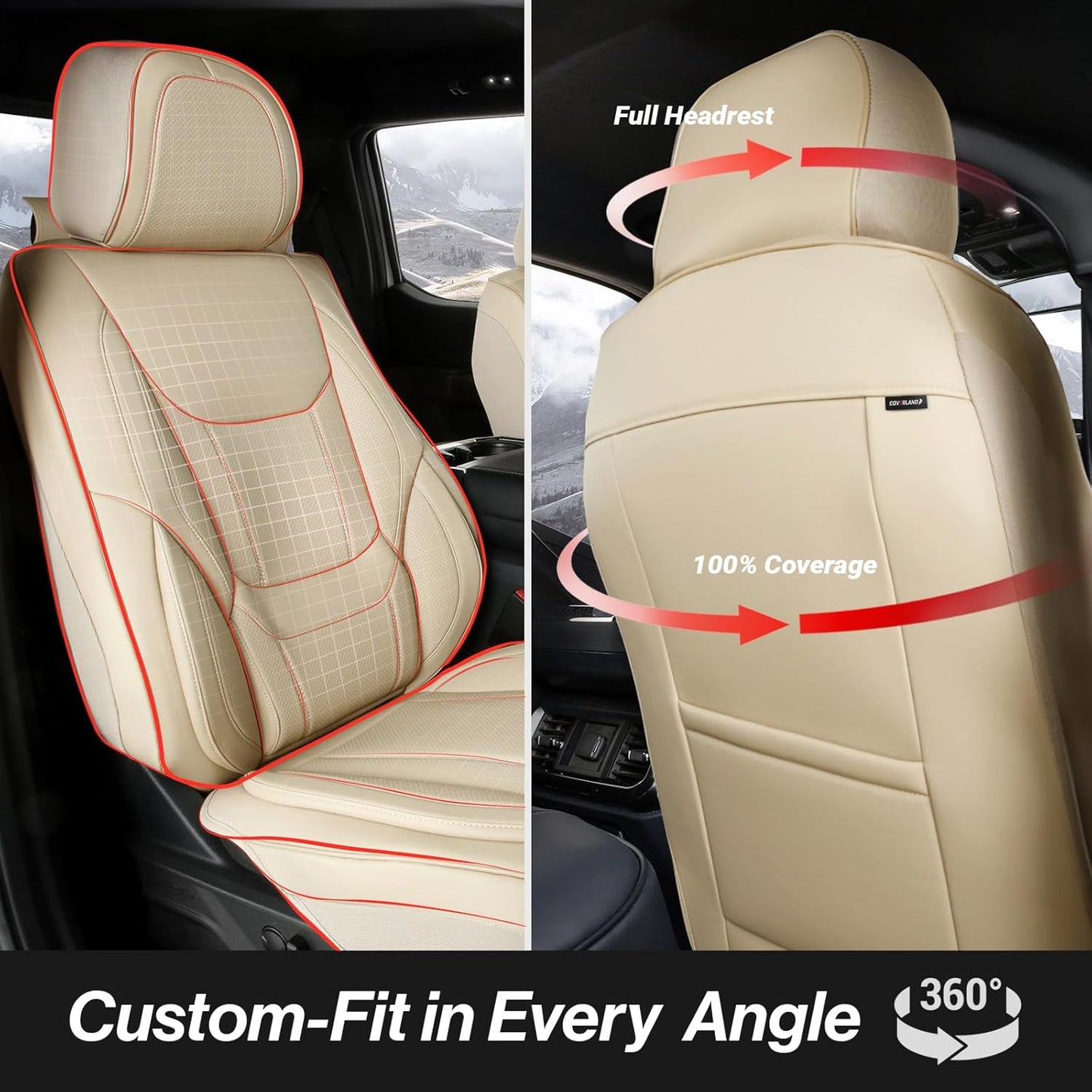 Coverland Custom Car Seat Covers Compatible with Ram 1500 2500 Mega Cab - Premium Leather Non-Slip Memory Foam Waterproof Cover Custom Interior Protector Full Set-Beige [See Size Chart-Size X111]