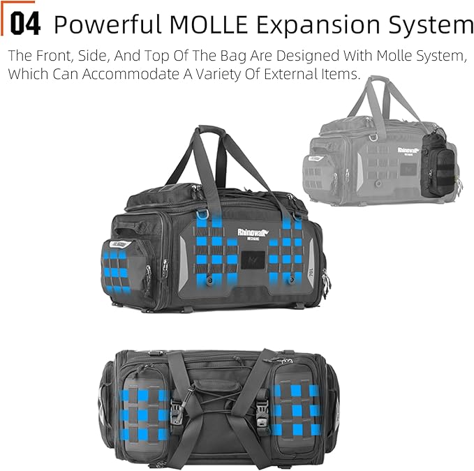 Rhinowalk Motorcycle Saddle Bag Tail Bag Expandable 50L to 70L Mechanic Series Motorbike Bag, Waterproof with MOLLE System, Multi-Compartment Travel Luggage for Powersports (70L, Black)