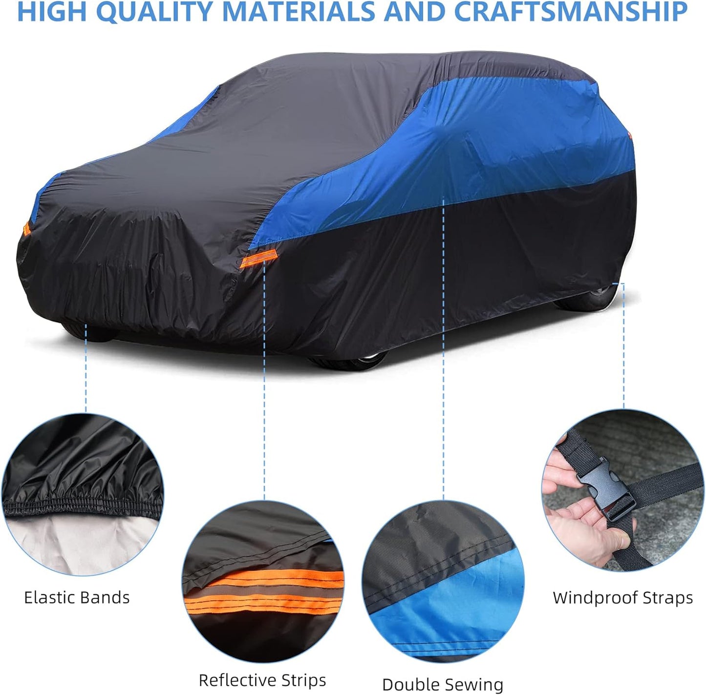 SUV Car Cover Hatchback Cover Waterproof All Weather, Outdoor Car Covers for Automobiles with Zipper Door, Hail UV Snow Wind Protection, Car Cover, Fit SUV Jeep-Length (up to 181")