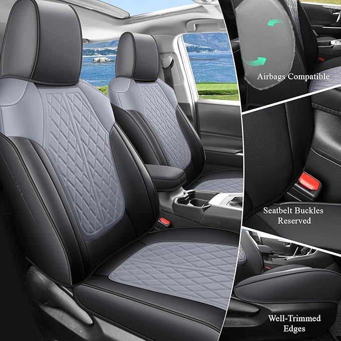 Rav4 Seat Covers Custom Fit for Toyota Rav4 Full Set Faux Leather Car Seat Covers Waterproof Full Coverage (Black & Grey, 2013-2018 LE/XLE/Premium/Limited)