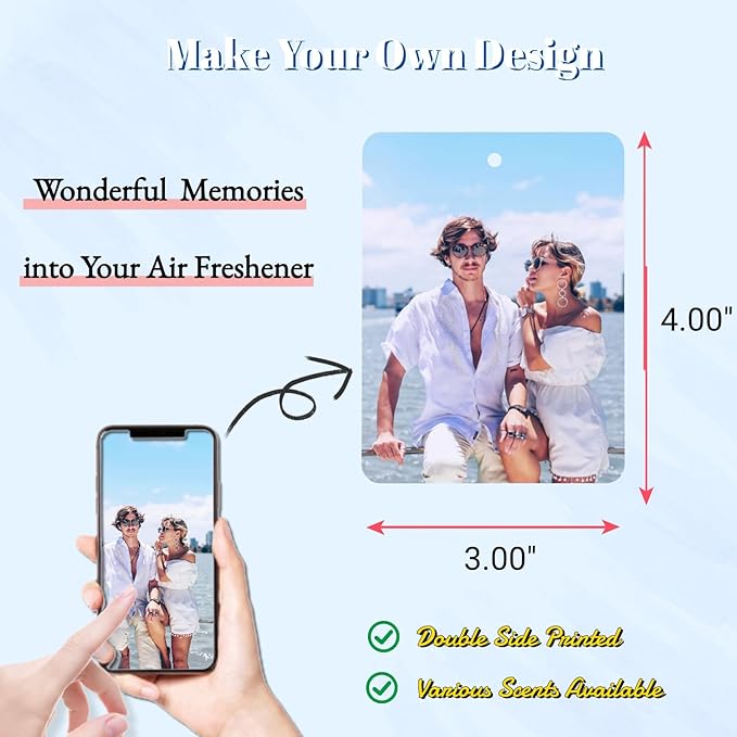 Custom Air Freshener for Car - Double Sided Printed Personalized with Picture Photo Text -Personalized Gift for Valentine’s Day Birthday Christmas