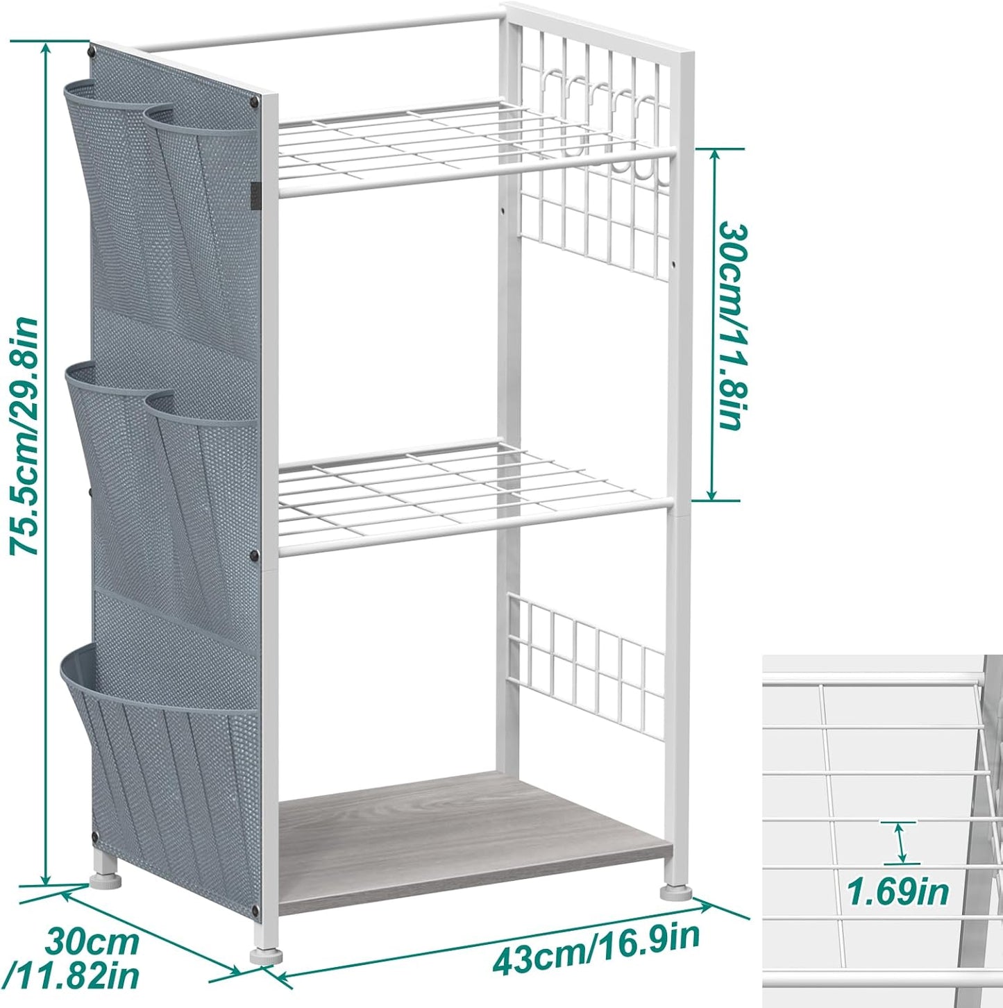 YBING Garden Tool Organizer, Yard Tool Stand with Side Storage Pockets, Yard Tower Rack for Garage Storage, Freestanding Tools Organizers and Storage for Shed, Gray