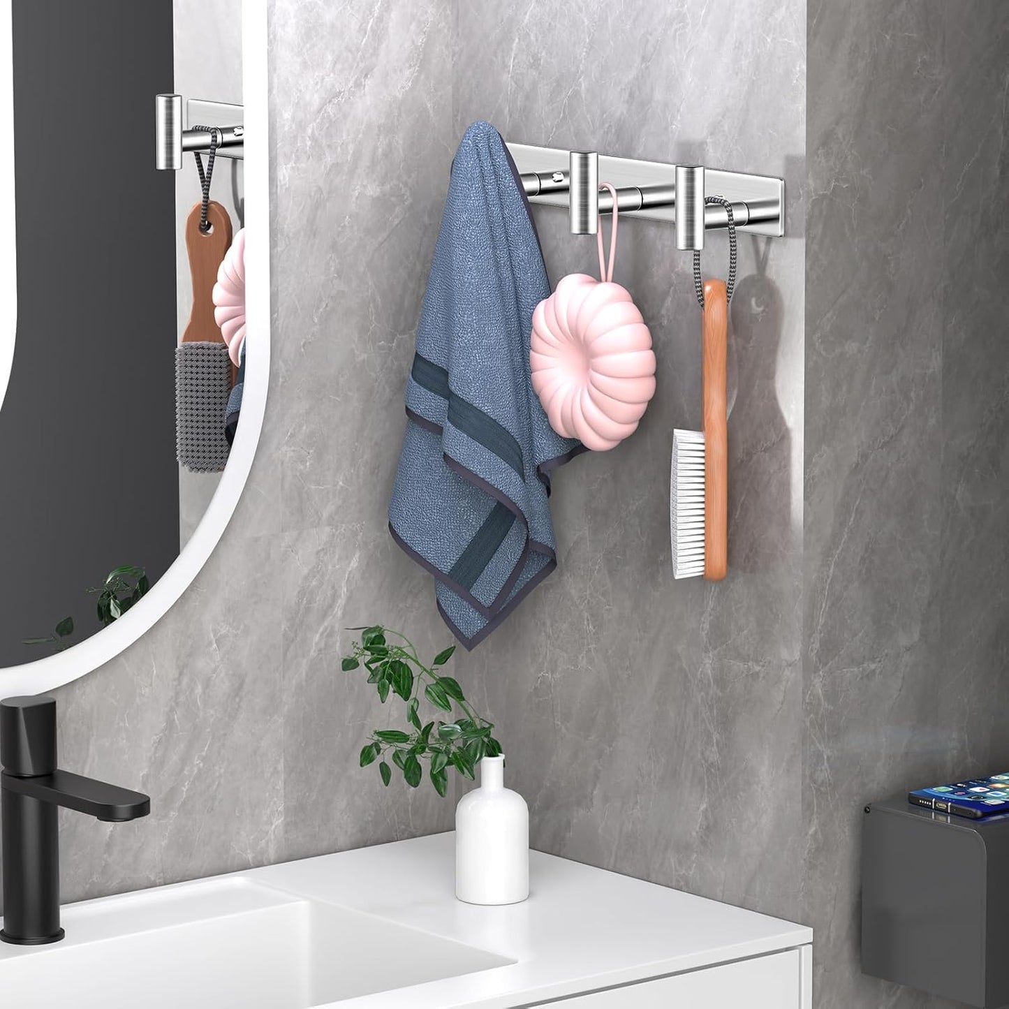 Wall Mounted Coat Rack-3 Hooks, Heavy Duty Stainless Steel Hook Rail for Towel Coat Hat Purse Bag Jacket, Towel Hooks for Entryway Bathroom Kitchen (Silvery 3 Hooks - 1 Pack)