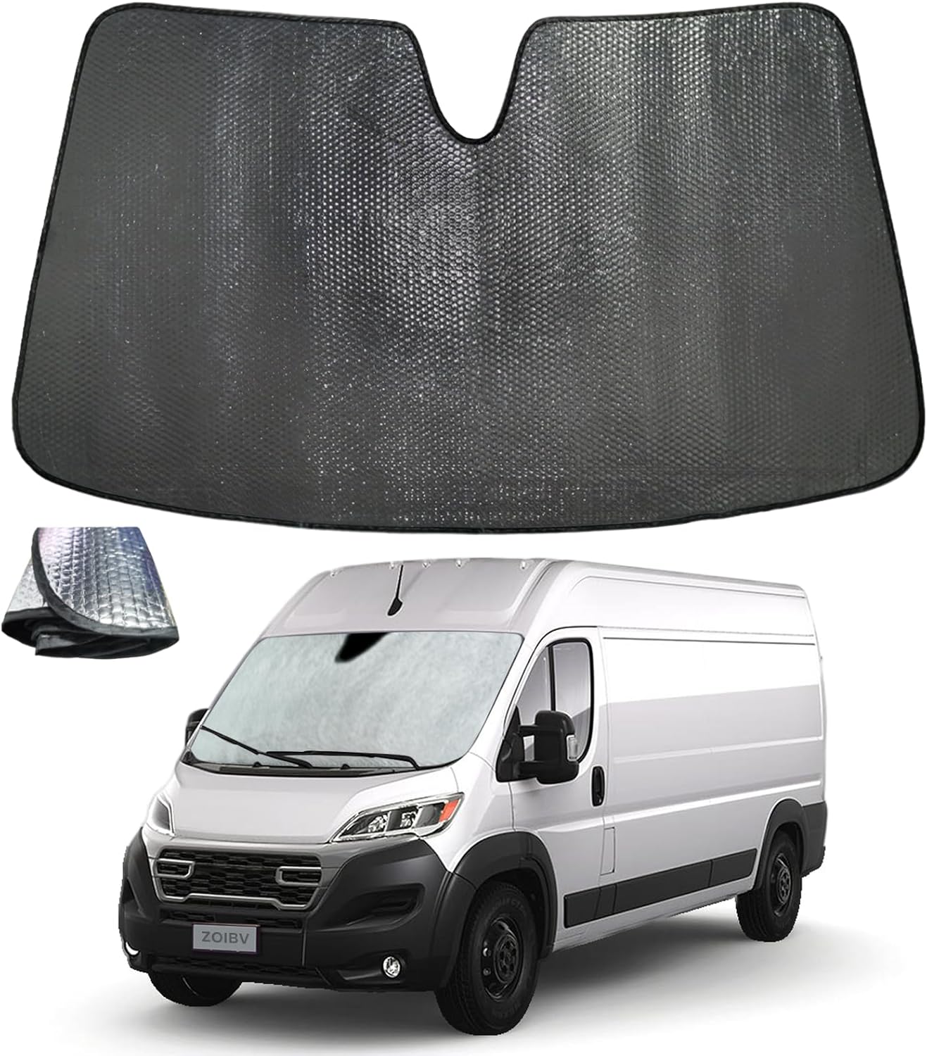 Windshield Sun Shade for 2014-2025 Dodge RAM ProMaster Full Size Cargo Van Chassis Cab Cutaway - 5-Layer Bubble Foldable Front Window Shade Sun Visor Accessories - Blocks Heat & UV Rays
