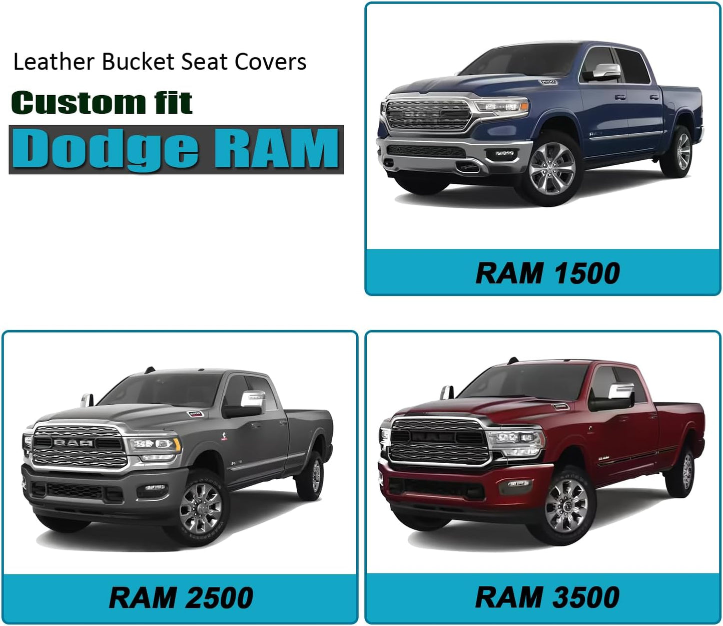 GIANT PANDA 2-Pack Front 3D Air Mesh Car Seat Covers Custom Fit Dodge Ram 1500 2500 3500 Trucks Seat Protectors with Composite Sponge Inside Breathable Automotive Interior Covers (Black)