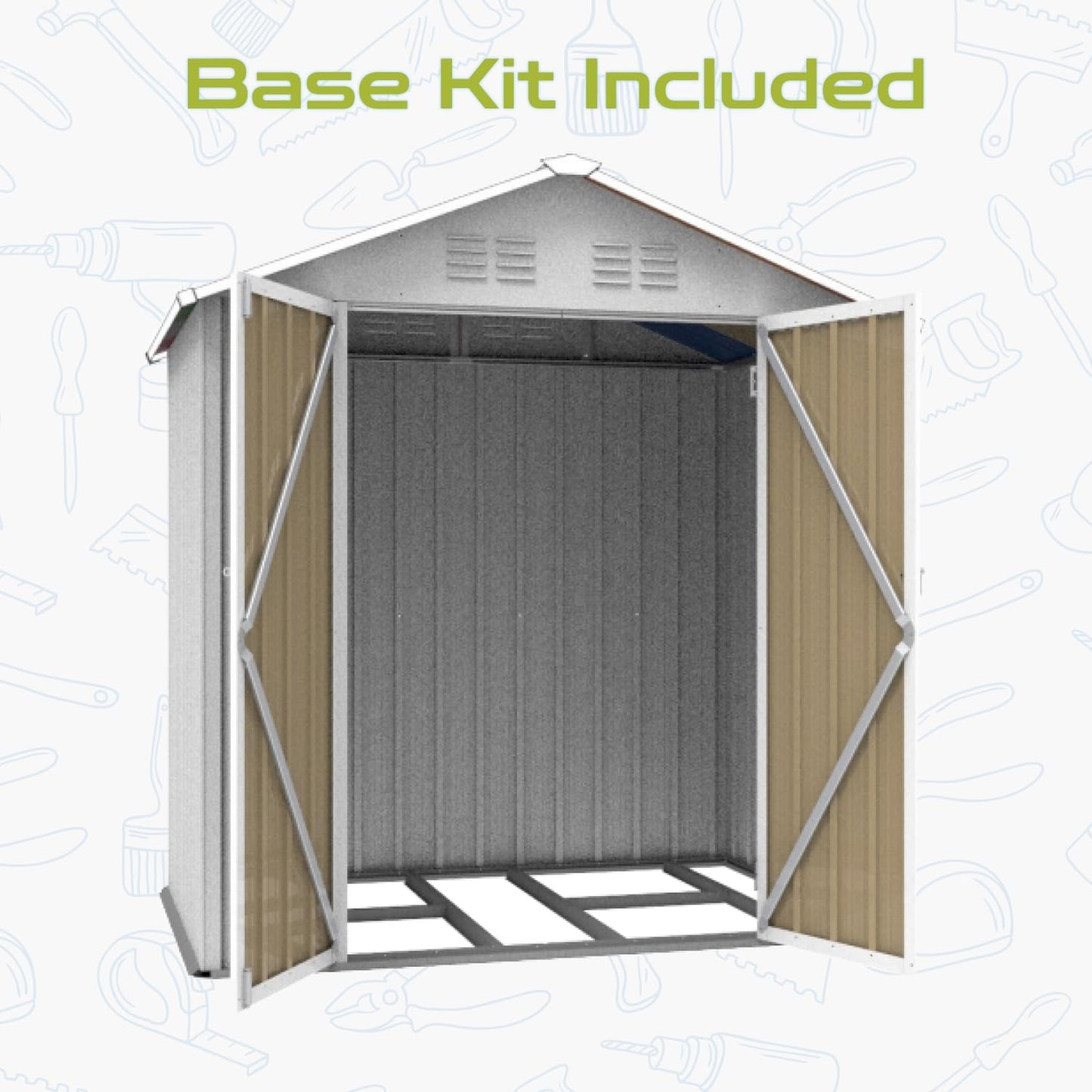 6' x 4' Outdoor Storage Shed, Sturdy Metal Building w/Lockable Doors for Garden, Backyard, Poolside and Lawn, Brown