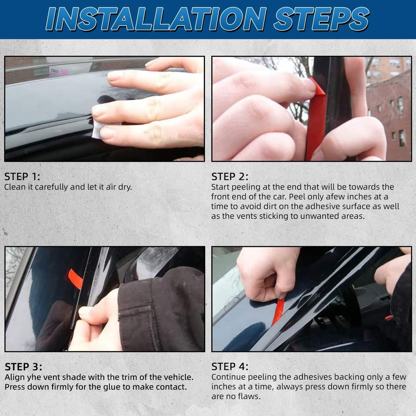 Set of 4 Front+Rear Smoke Sun Rain Guard Outside Mount Tape-On Acrylic Window Visors Compatible with 04-14 F-150 Super/Extended Cab with Half Size Suicide Back Doors