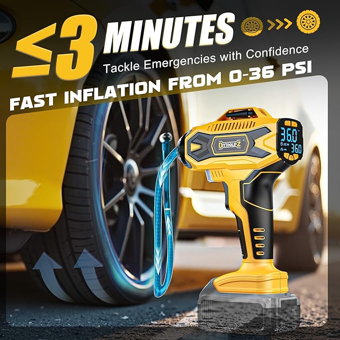 160PSI Cordless Tire Inflator Compatiblew with Dewalt 20V Battery, Portable Air Compressor for Auto, Motorcycles, Bikes, Car Air Pump with Auto Shut-Off, LCD Display, LED Light, 4 Nozzles