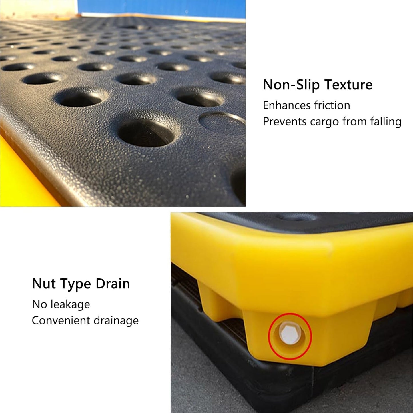 2 Drum Containment Spill Pallet, Polyethylene Low Profile Paint Bucket Tray, Industrial Garage Storage Detachable Shipping Leakproof Platform (Color : Yellow-1 Pack, Size : 19.3"x14"x3.7")