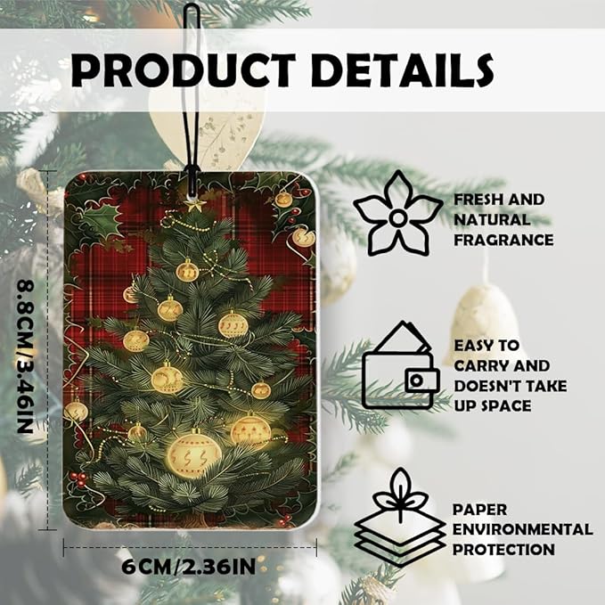 Red Buffalo Plaid Christmas Winter Car Air Freshener 4 Pcs, Rustic Winter Christmas Berry Tree Snowman Santa Air Freshener Hanging Decor for Cars Closet Drawer Books Accessories Gifts