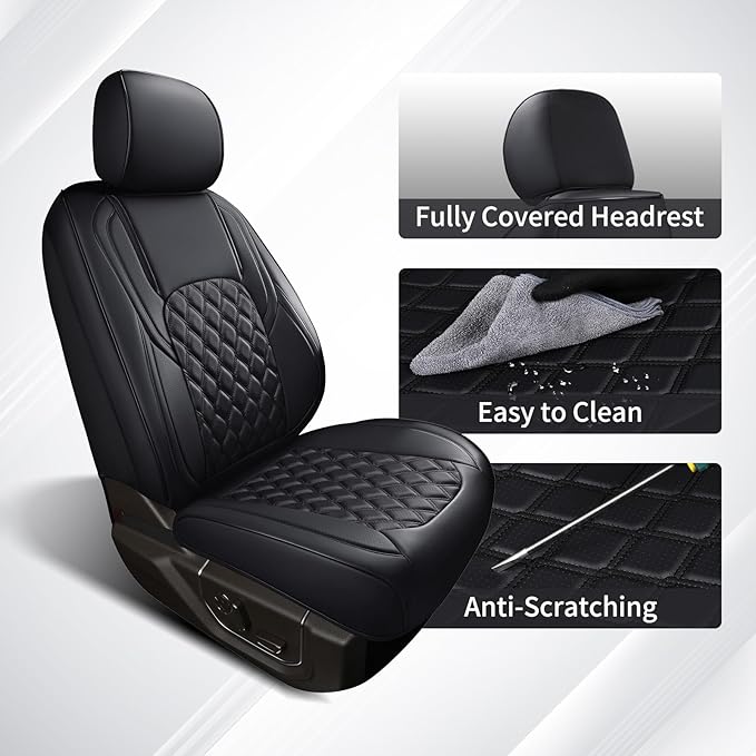 Huidasource Ford Seat Covers, Leather Pickup Seat Cushion Cover Fit for 2015-2025 Ford F150 SuperCrew & 2017-2025 F250 F350 F450 Super Duty Crew Cab XL XLT Lariat King Ranch Platinum(Full Set/Black)