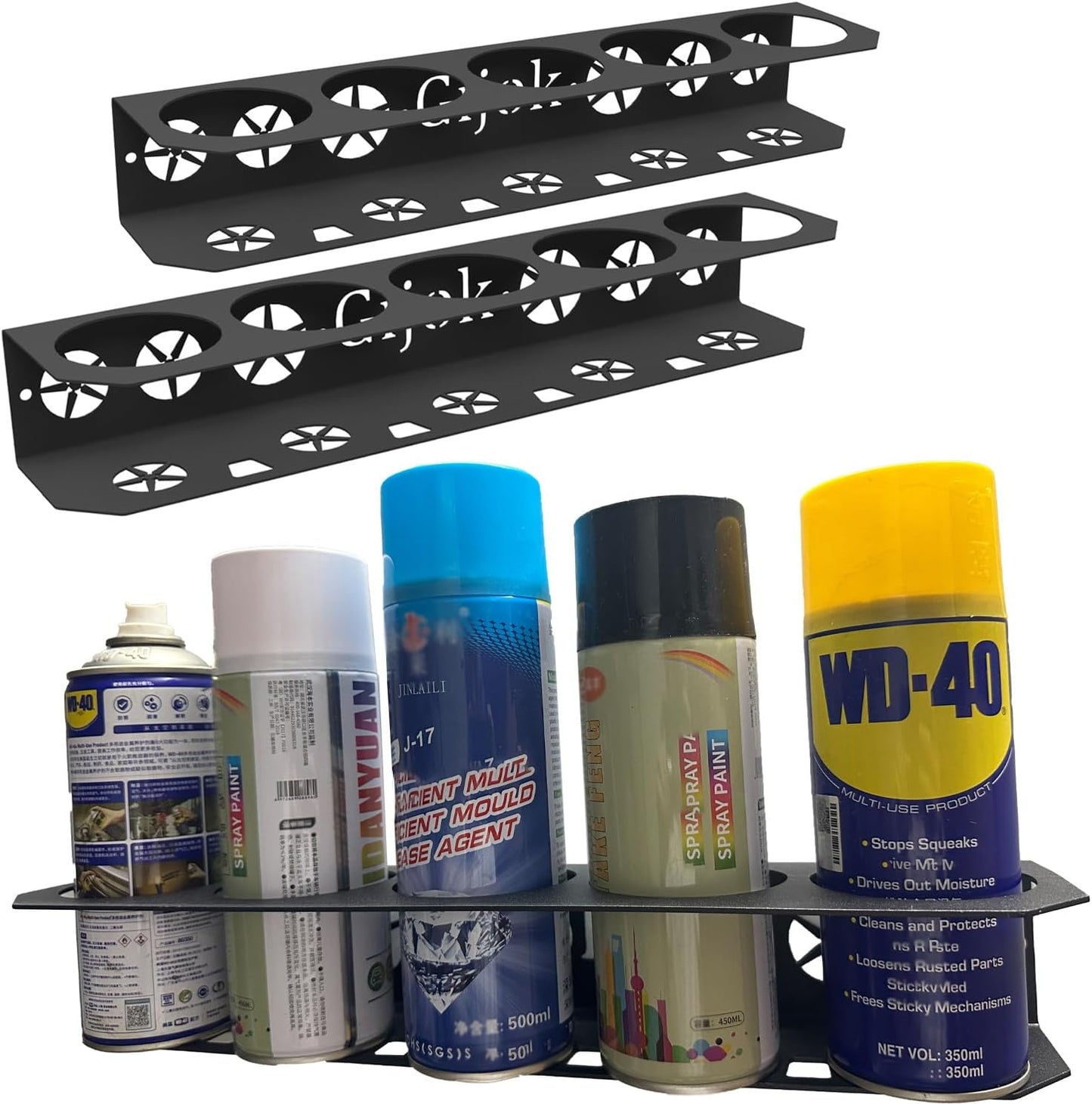 2 Pack Five Cans Wall-Mounted Steel Aerosol Spray Can Holder, Steel Wall Mount Storage Organizer for Garage and Workspace (2-Black)