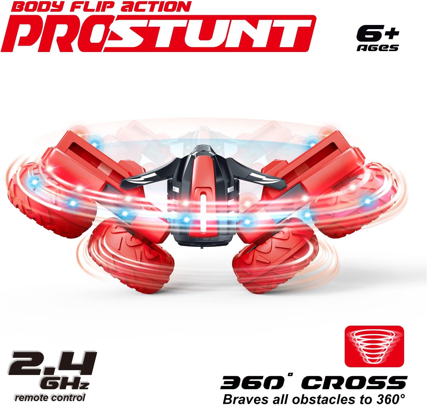 Threeking RC Stunt Car Remote Control Cars with Lights Rotating Double-Sided Driving Indoor Outdoor Toys Gifts Presents for 6 7 8 9 10 11 12 Year Old Kids Boys Girls