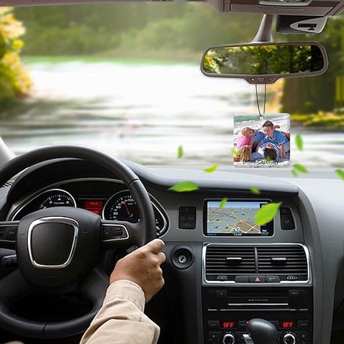 Personalized Photo Car Hanging Decor Accessories, Double-Sided Custom Picture Car Air Freshener Ornament, Car Charms for Rear View Mirror (Square)