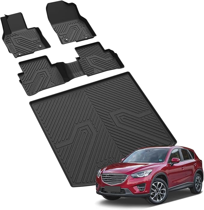 LASFIT Floor Mats & Cargo Mat Fit for Mazda CX5 2013-2016, Custom Fit TPE All Weather 2016 2015 2014 2013 Floor Liners & Trunk mat Full Set Car Mats for Mazda CX-5 Accessories, Black