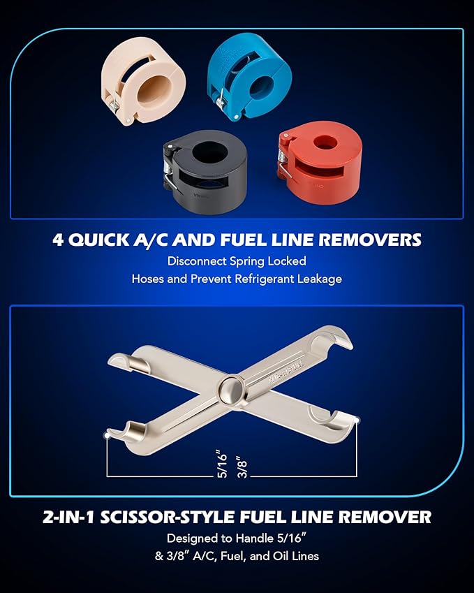 Orion Motor Tech 26pc Master Quick Disconnect Tool Kit, Fuel Line Disconnect Tool Set with Fuel and AC Disconnect Pliers, Fuel Line Removal Tool Set for AC Fuel & Transmission Systems, Blue