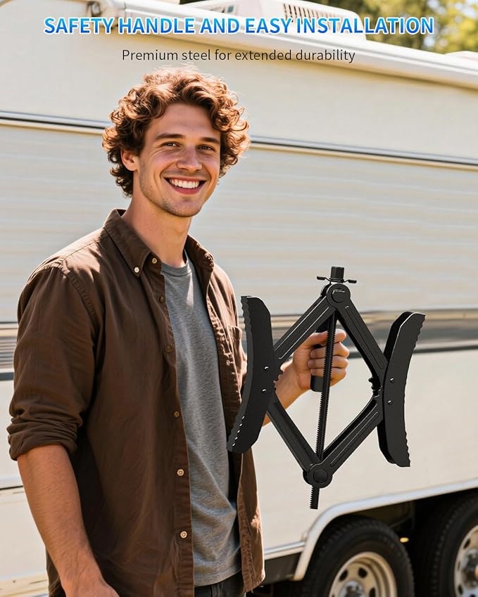 Camper RV Wheel Chock Stabilizer, Heavy Duty X-Shaped Camper Wheel Chock 2 Sets with Wrench for Travel Trailer, Fits 3.5" to 12" Wheel Gaps, Anti-Move Tire Wheel Chock