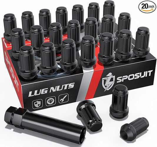 Sposuit M12x1.5 Spline Lug Nuts - Replacement for 1989-2023 Toyota 4Runner, 1995-2022 Tacoma, 2000-2006 Tundra, 2016-2023 Hilux - Close End Black Lug Nut with Socket(24 Pcs)
