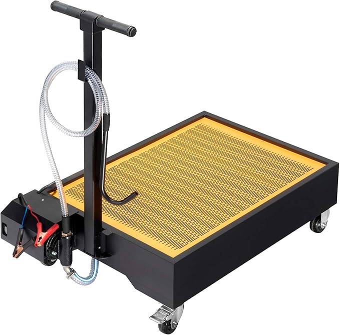 Oil Drain Pan, 21 Gallons Low Profile Oil Change Pan, Large Capacity Rolling Oil Drain Cart, Adjustable Hand, with Pump, Hose, Swivel Casters Wheels, Heavy-Duty for Trucks, RVs, SUVs