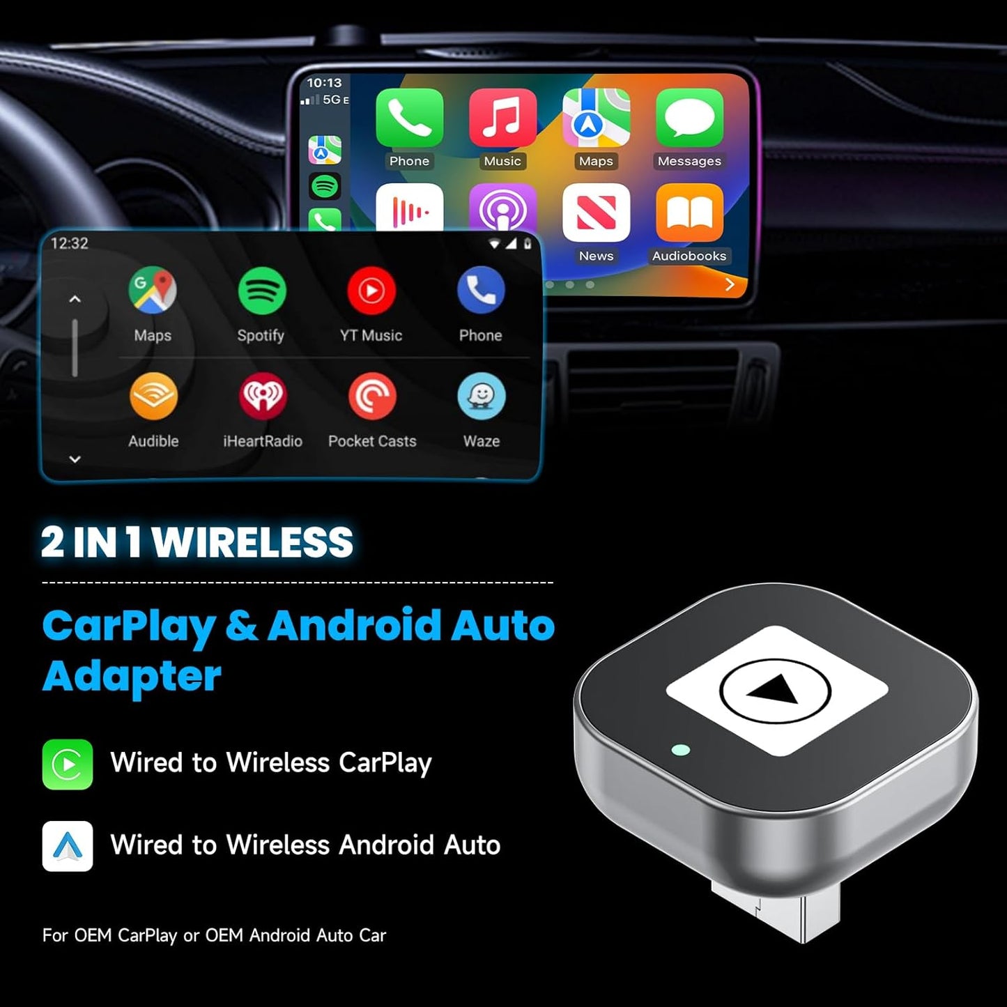 Spedal CL322 Wireless CarPlay & Android Auto Adapter – 2025 Upgrade Mini Design - Converts OEM Wired to Wireless, Plug & Play, Auto Reconnect, Compatible with iPhone 6+, Android 11+ (2016+ Cars)