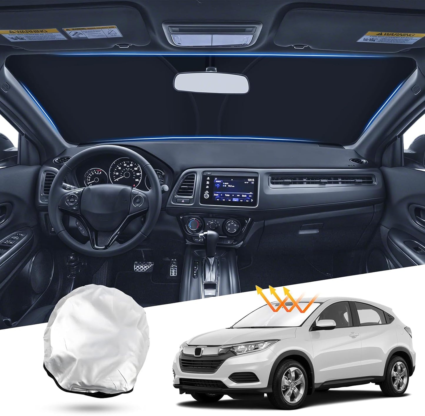 T TGBROS Windshield Sun Shade Custom Fit for 2016-2022 Honda HR-V HRV Accessories Foldable Sun Shield Reflective Polyester Sun Visor Cover Block Heat and Sun Protection