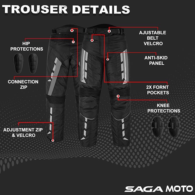 Men’s Waterproof Motorcycle Trousers – 600D Cordura Biker Pants with CE Armour, Thermal Lining & Reflective Panels