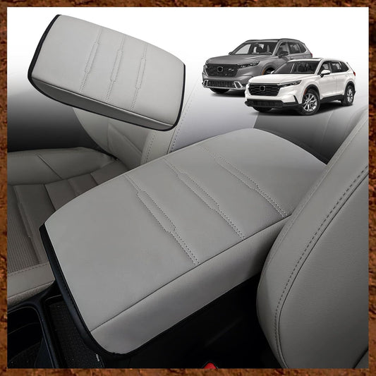 Muslogy Center Console Cover Compatible with 23 24 2025 2026 Honda CR-V Accessories CRV Hybrid LX EX EX-L Sport Touring Armrest Cover Lid Cushion Protector Vegan Leather Extra Soft(Gray/Gray Trim)