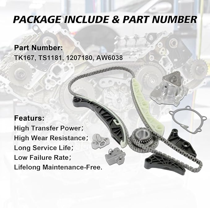 Timing Chain Kit Water Pump 1207180 AW6038 Fits for 2011-2010 Sebring 2009-13 Journey DOHC 2.4L Engine Water Pump Timing Chain Kit