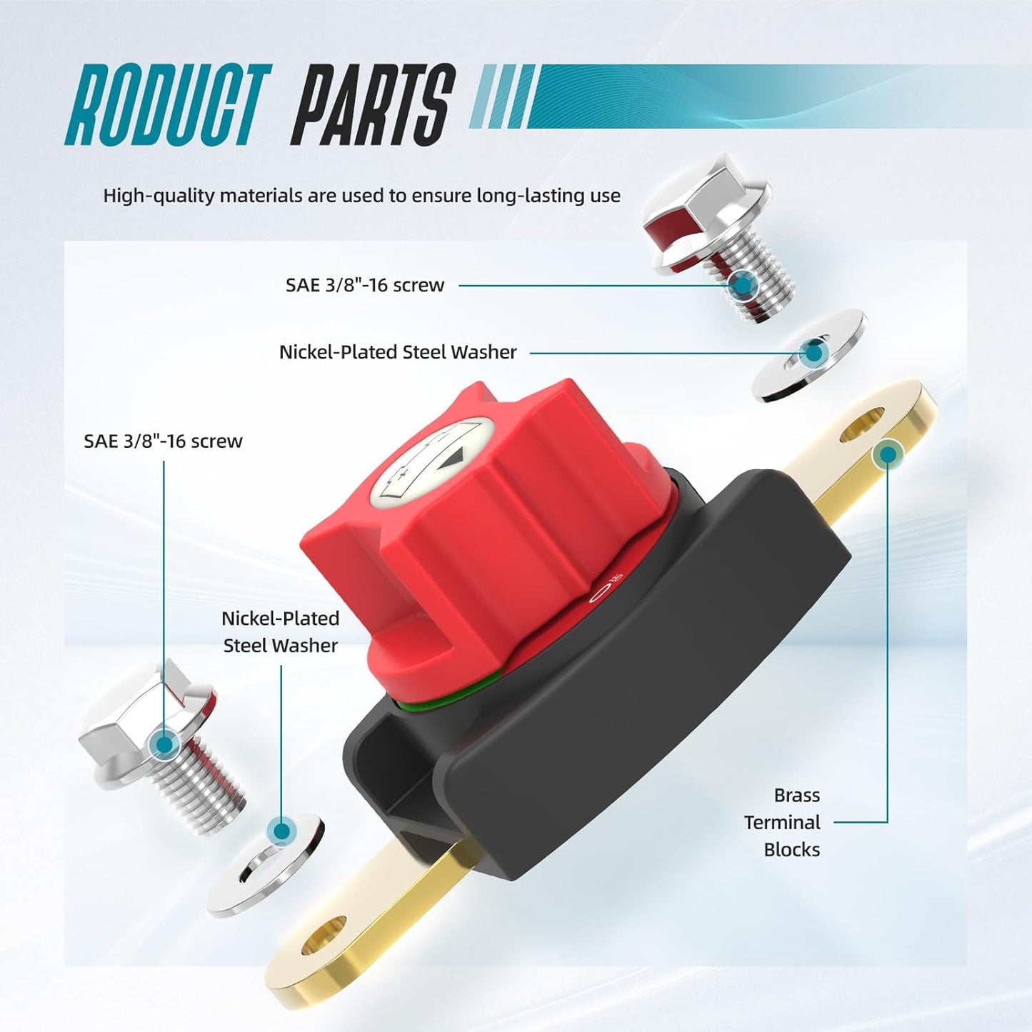 Side Post Battery Disconnect Switch, On/Off Battery Power Cut Off Switch 275A 12V-48V for Automotive, RV, Marine, Truck, Boat(2025 New)