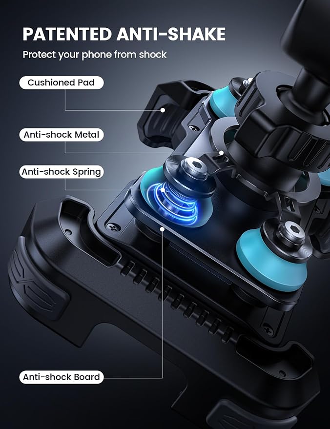 Lamicall Motorcycle Phone Mount Holder - [Dual Vibration Dampener] [Upgrade Handlebar Clip] Motorcycle Cell Phone Holder, Bike Phone Mount, Fit iPhone 16/15/14/13 Pro Max, 4.7-6.7" Phones, Blue