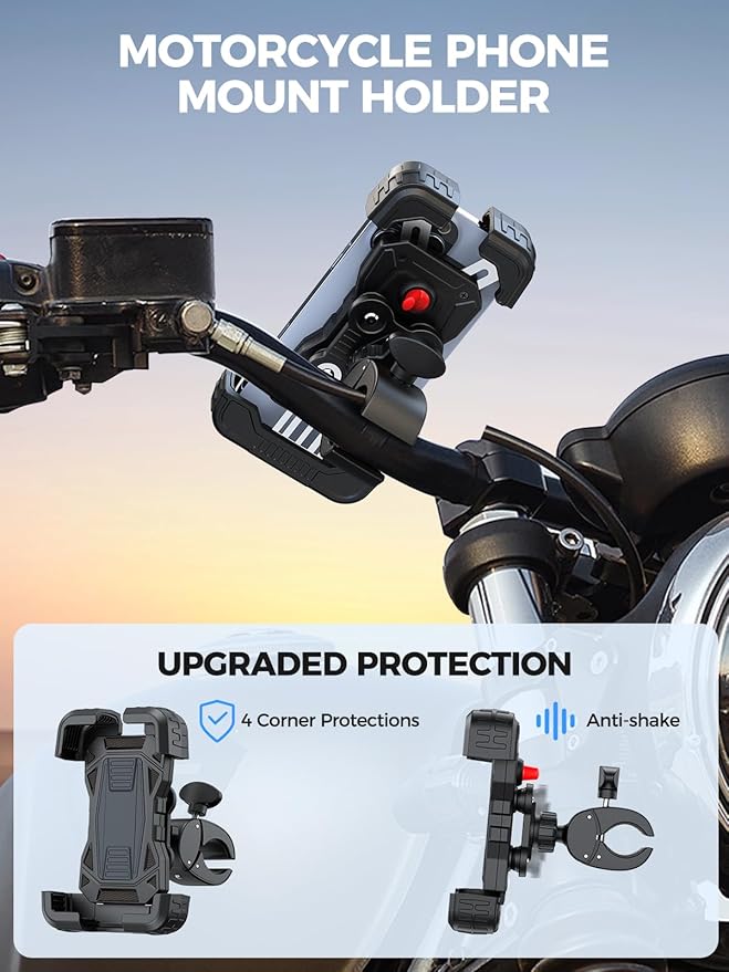 Motorcycle Phone Mount Holder, [150mph Wind Anti-Shake][7.2inch Big Phone Friendly] Bike Phone Holder, Motorcycle Handlebar Cell Phone Clamp, Compatible with iPhone 16 Pro Max, Tangerine