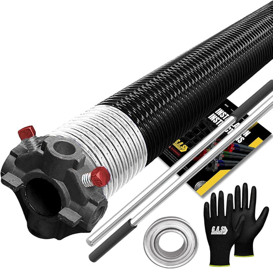 Garage Door Torsion Spring 295x2x41 Torsion Spring for Right Side of Garage Door with 1" Steel Bearing, Gloves, and Winding Bars Precision E-Coating 5-Year Warranty Minimum 30,000 Cycles (Black Cone)