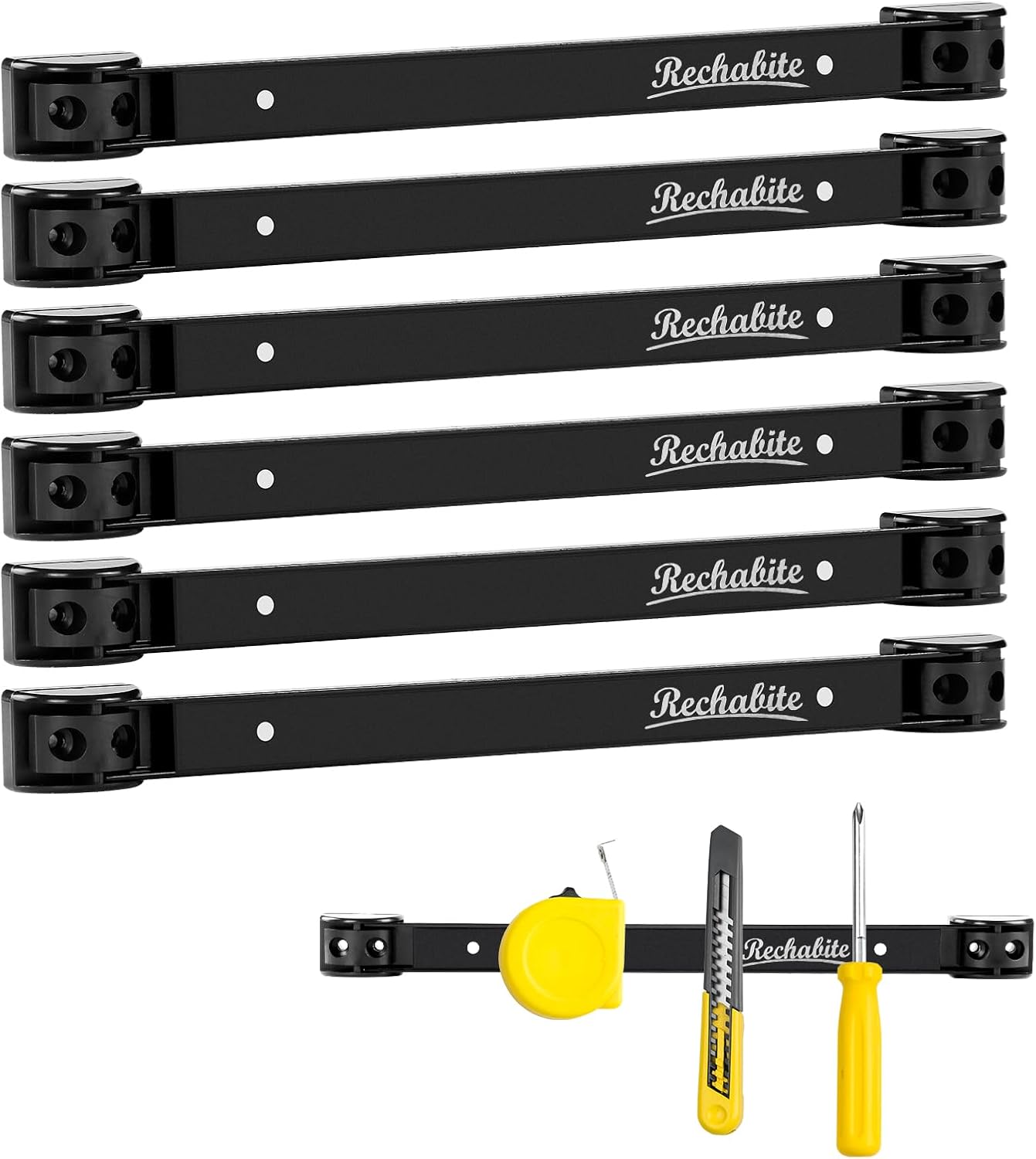 6 Pieces 12" Magnetic Tool Holder Strip, Black Magnet Bar, Metal Tool Organizer Rack for Garage Organization, Easy To Install in Workshop, Mounting Screws Included